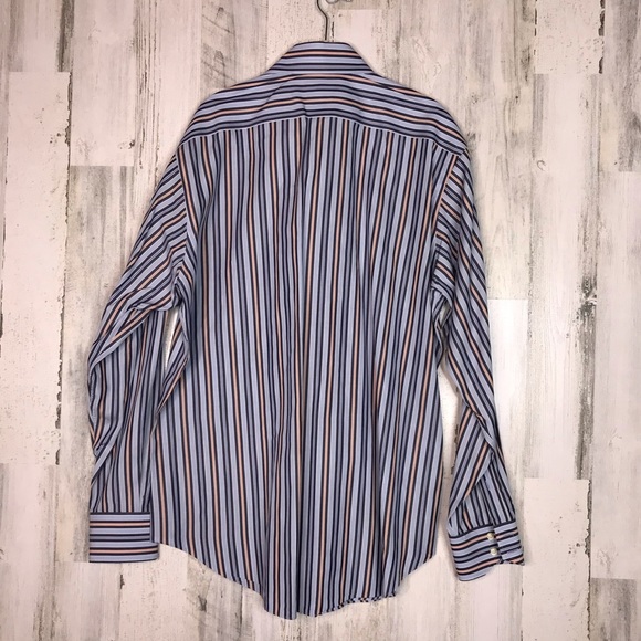 Tailorbyrd orange blue navy stripe button down L - Picture 4 of 4